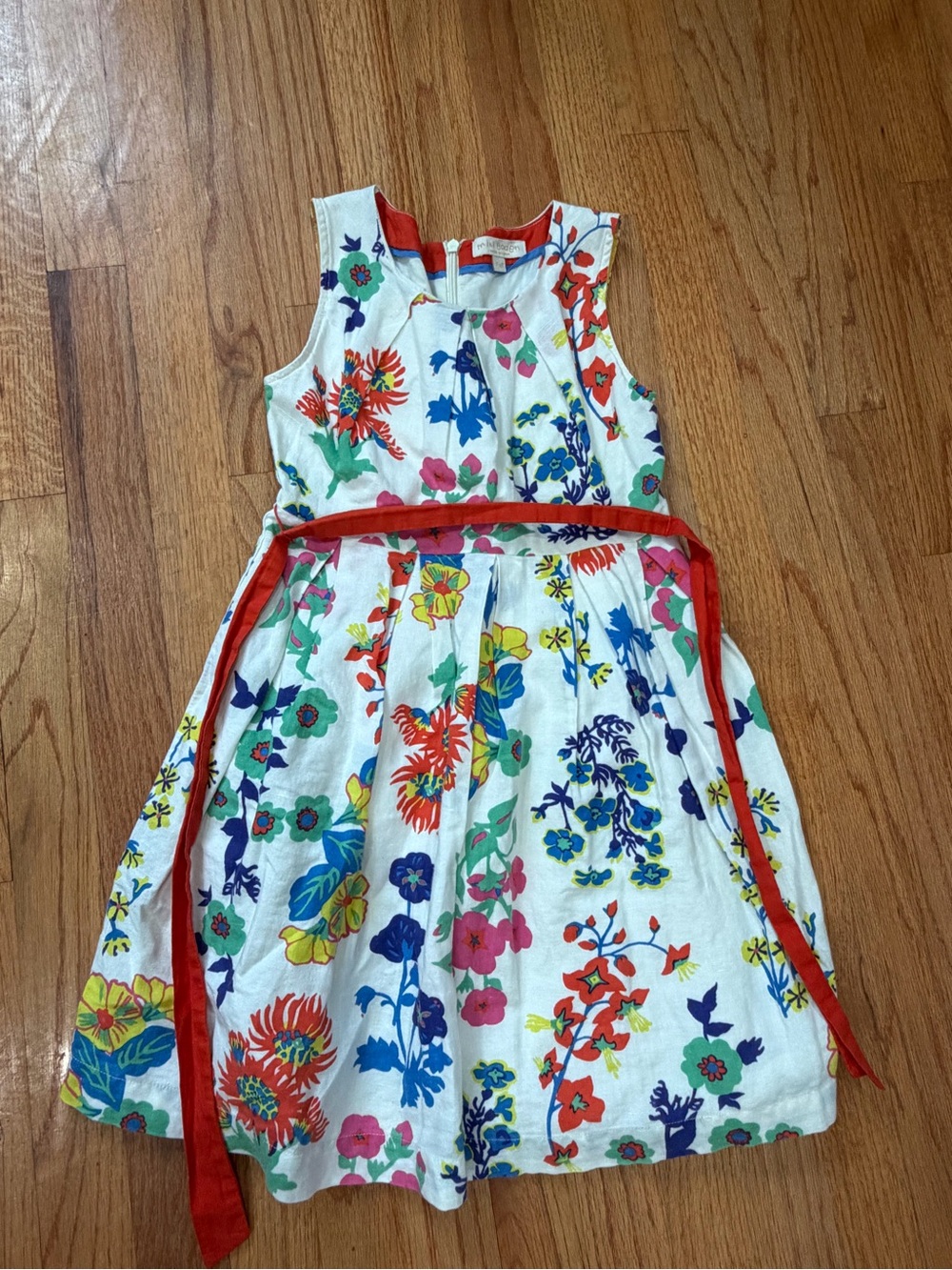 Mini Boden White Floral Sundress with Red Sash